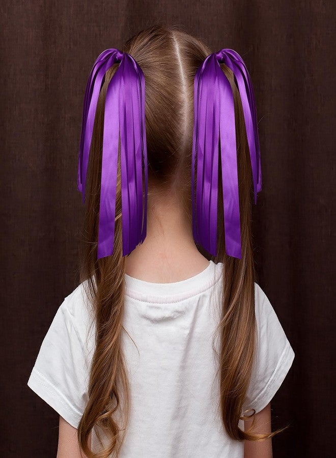 melyde Purple Ribbon Hair Ties Cheer Long Tassel Elastic Hairbands Handmade Girls Women Ponytail Holder Hair Accessories for Holiday Party - Image 3
